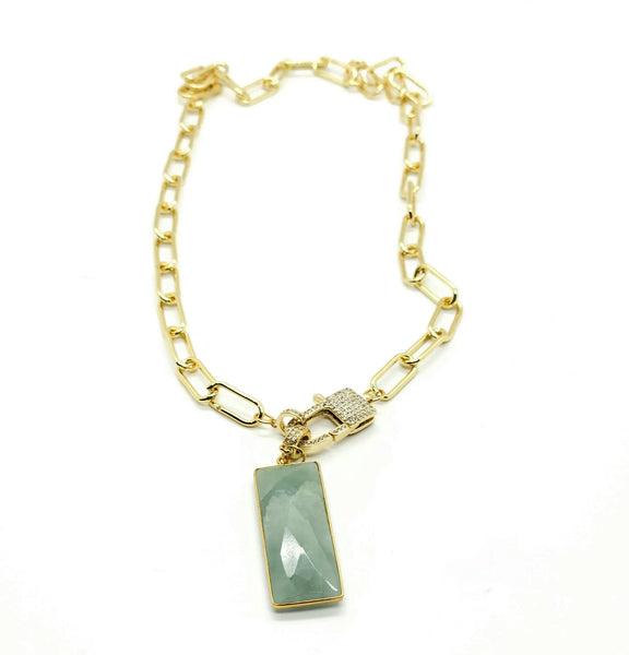 Aquamarine Gold Filled Chain Pendant Necklace Ashley James Jewelry Design