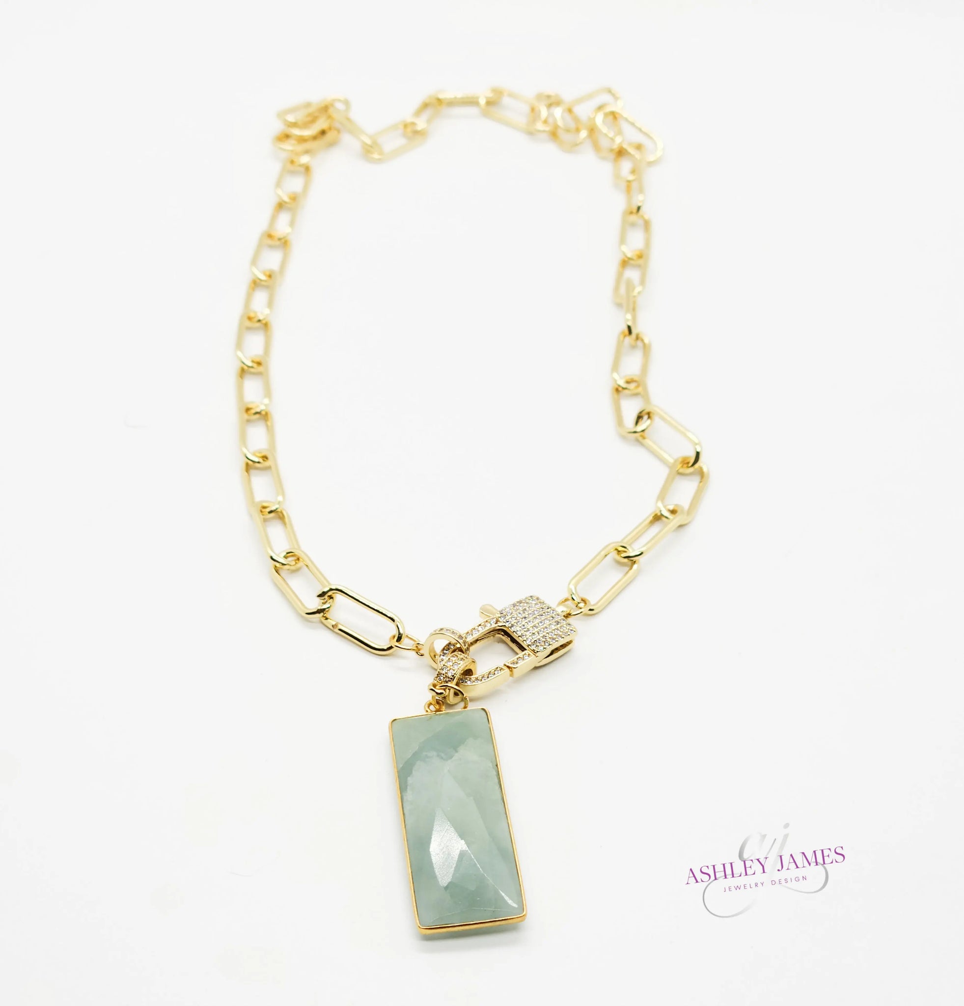 Aquamarine Gold Filled Chain Pendant Necklace Ashley James Jewelry Design