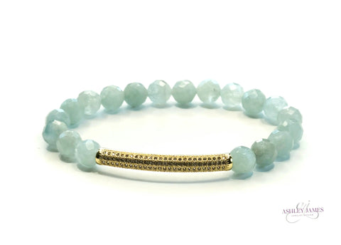 Aquamarine bracelet with pave bar 8mm Ashley James Jewelry Design