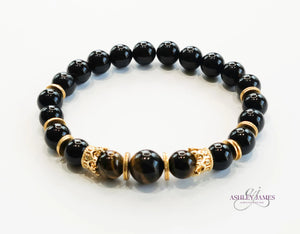 Black Onyx and Tiger Eye Crown Bracelet Ashley James Jewelry Design