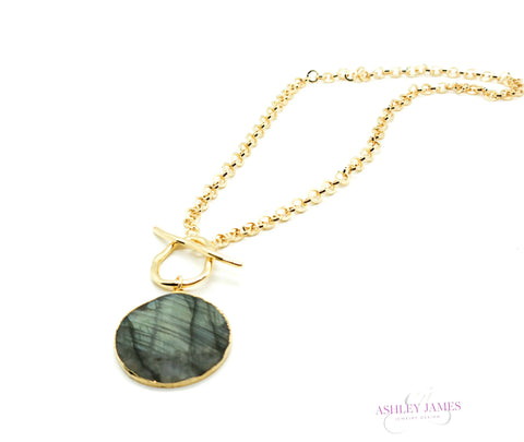 Labradorite Circle Pendant Necklace Ashley James Jewelry Design