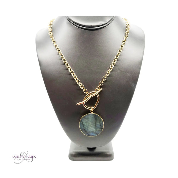 Labradorite Circle Pendant Necklace Ashley James Jewelry Design