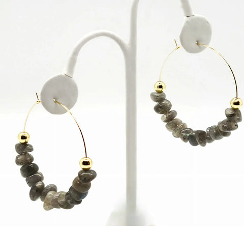 Labradorite Gemstone Nugget Hoop Earrings Ashley James Jewelry Design