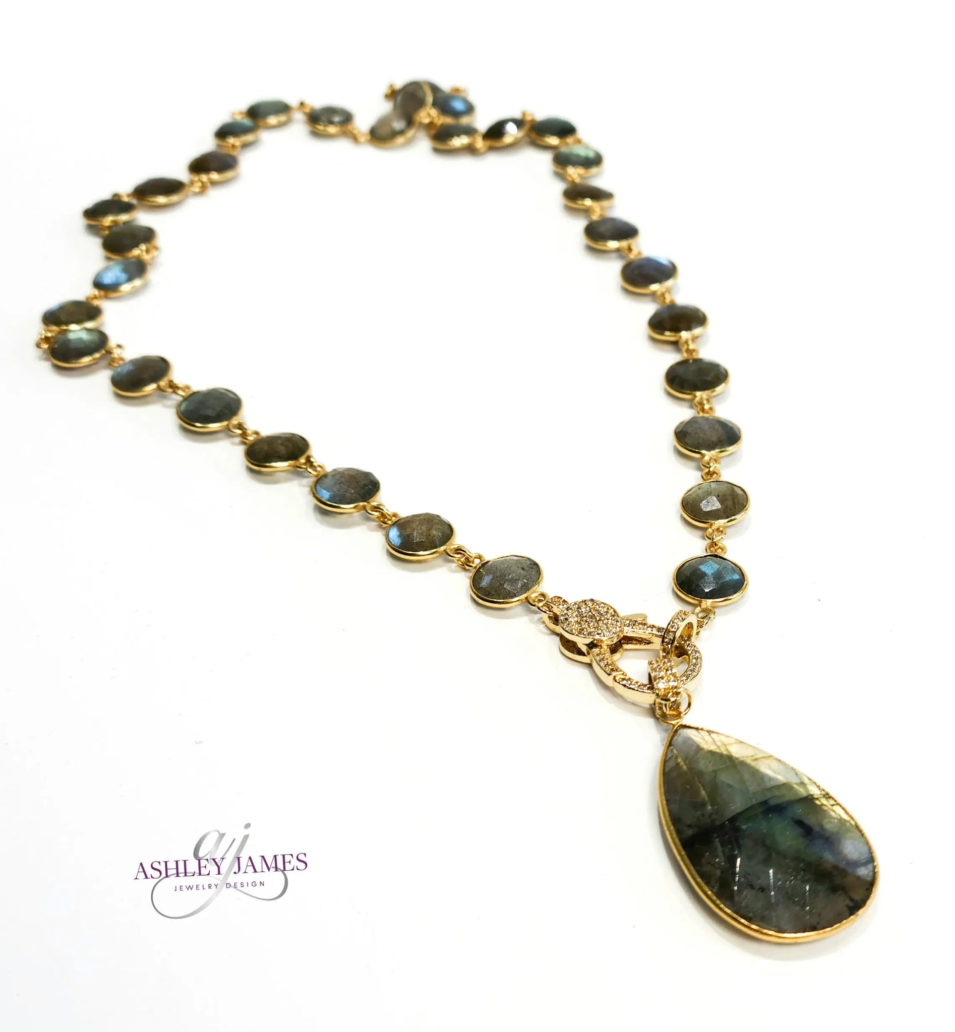 Labradorite pendant bezel necklace Ashley James Jewelry Design