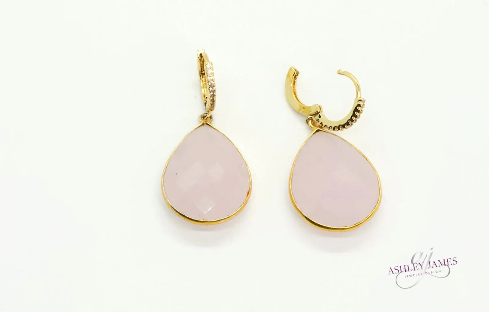 Rose Quartz Pave Huggie Earrings Ashley James Jewelry Design