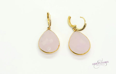 Rose Quartz Pave Huggie Earrings Ashley James Jewelry Design