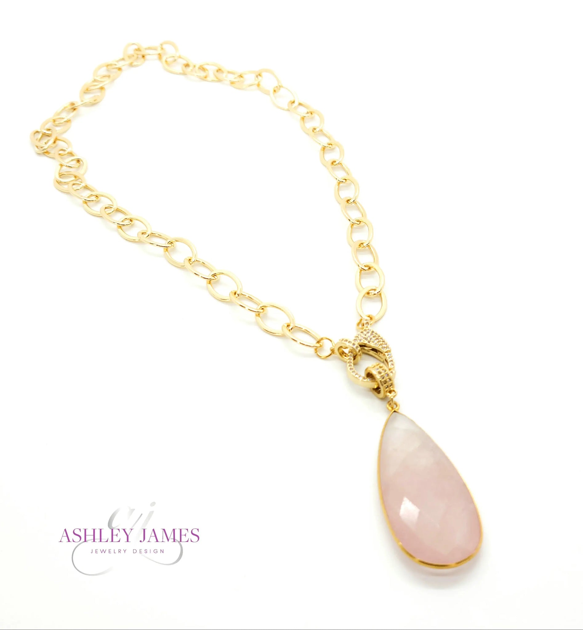 Rose Quartz pendant chain necklace Ashley James Jewelry Design