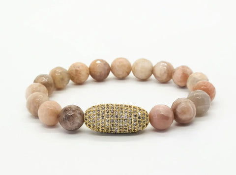 Sunstone Gemstone Bracelet with Large Pave Oval Bead Ashley James Jewelry Design