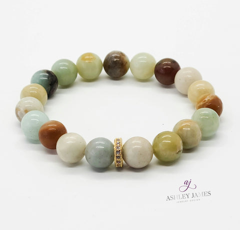 Amazonite Gemstone Halo Bracelet - Ashley James Jewelry Design