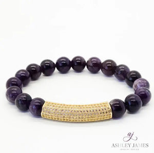 Amethyst Gemstone Raise the Bar Bracelet - Ashley James Jewelry Design