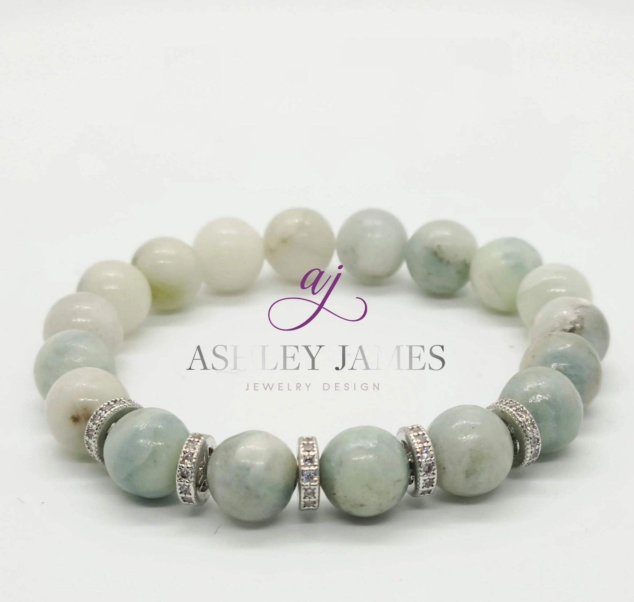 Aquamarine Gemstone Bracelet with Pave Rondelles - Ashley James Jewelry Design