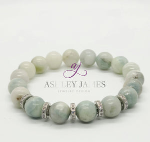 Aquamarine Gemstone Bracelet with Pave Rondelles - Ashley James Jewelry Design