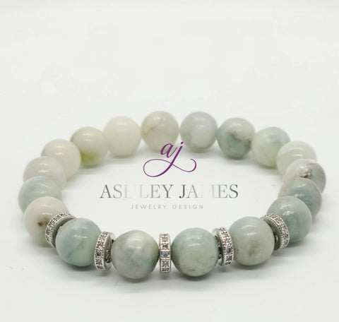 Aquamarine Gemstone Bracelet with Pave Rondelles - Ashley James Jewelry Design