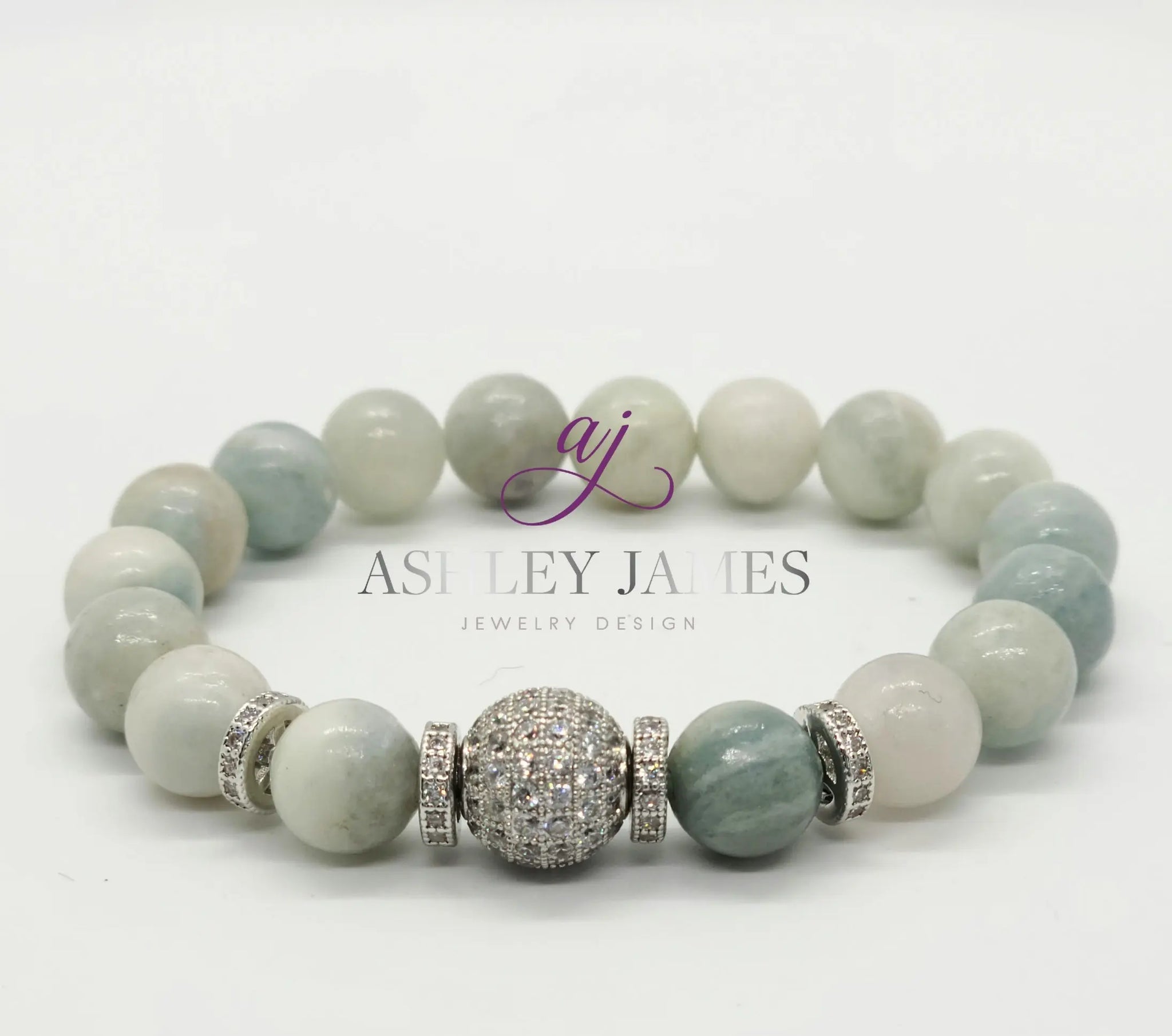 Aquamarine Gemstone Disco Rondelle Bracelet - Ashley James Jewelry Design