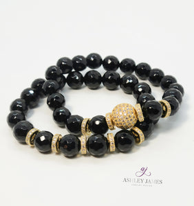 Black Onyx Disco Rondelle Bracelet Set - Ashley James Jewelry Design