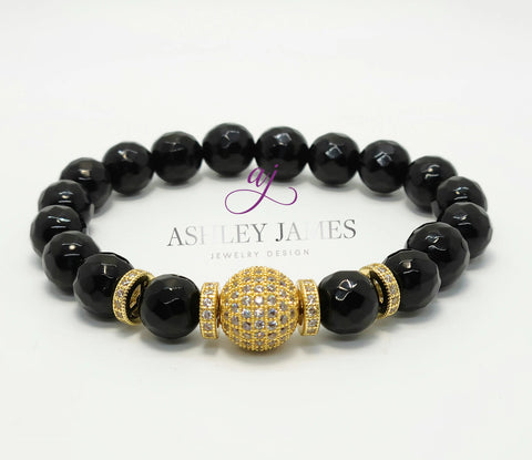 Black Onyx Gemstone Disco Rondelle Bracelet - Ashley James Jewelry Design