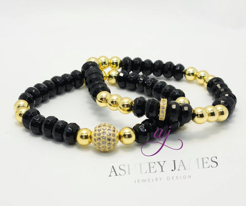 Black Onyx Gemstone Estella Bracelet Set - Ashley James Jewelry Design