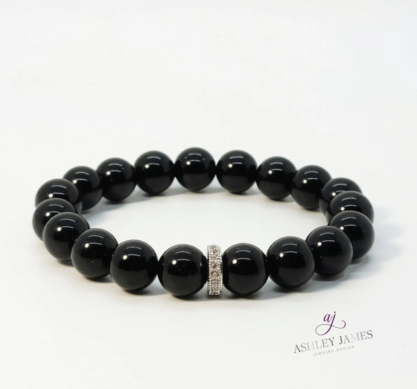 Black Onyx Gemstone Halo Bracelet - Ashley James Jewelry Design