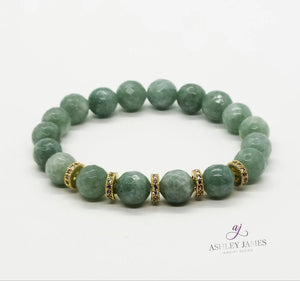 Burma Jade Gemstone Bracelet with Pave Rondelles - Ashley James Jewelry Design