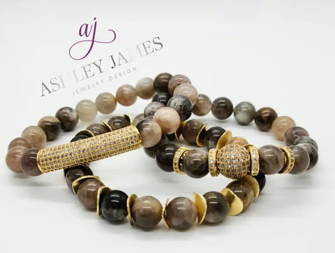 Chocolate Moonstone Gemstone Bracelet Set - Ashley James Jewelry Design