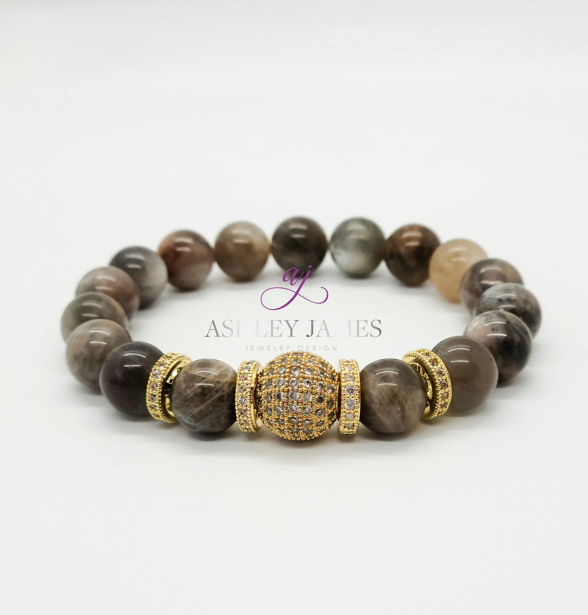 Chocolate Moonstone Gemstone Disco Rondelle Bracelet - Ashley James Jewelry Design