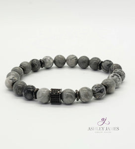 Gray Picasso Jasper Gemstone Sampson Bracelet - Ashley James Jewelry Design