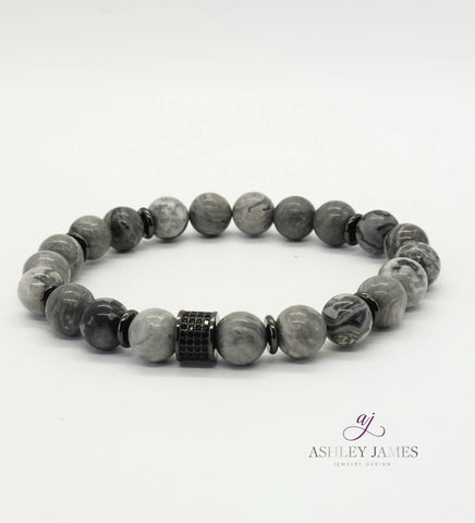 Gray Picasso Jasper Gemstone Sampson Bracelet - Ashley James Jewelry Design