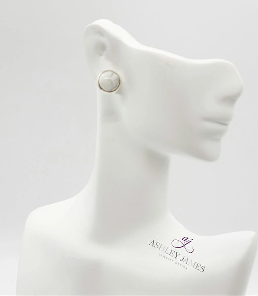 Howlite Gemstone Stud Earrings - Ashley James Jewelry Design