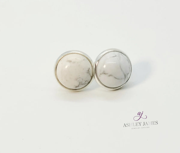 Howlite Gemstone Stud Earrings - Ashley James Jewelry Design