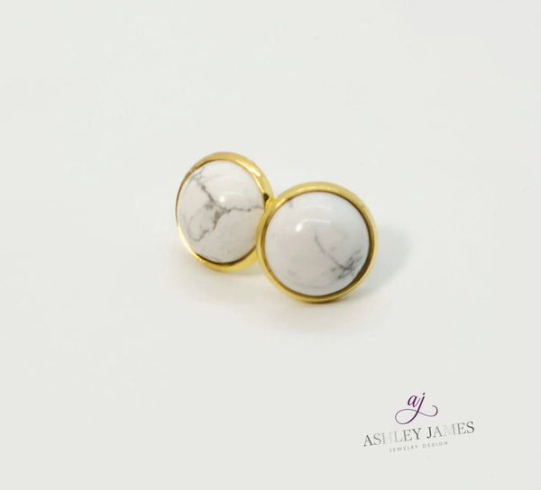 Howlite Gemstone Stud Earrings - Ashley James Jewelry Design