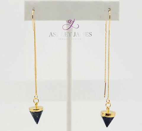 Lapis Lazuli Gemstone Ear Threader Earrings - Ashley James Jewelry Design