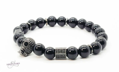 Men's Skull Black Onyx Bracelet Ashley James Jewelry Design