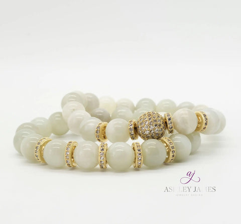 Moonstone Disco Rondelle Bracelet Set - Ashley James Jewelry Design