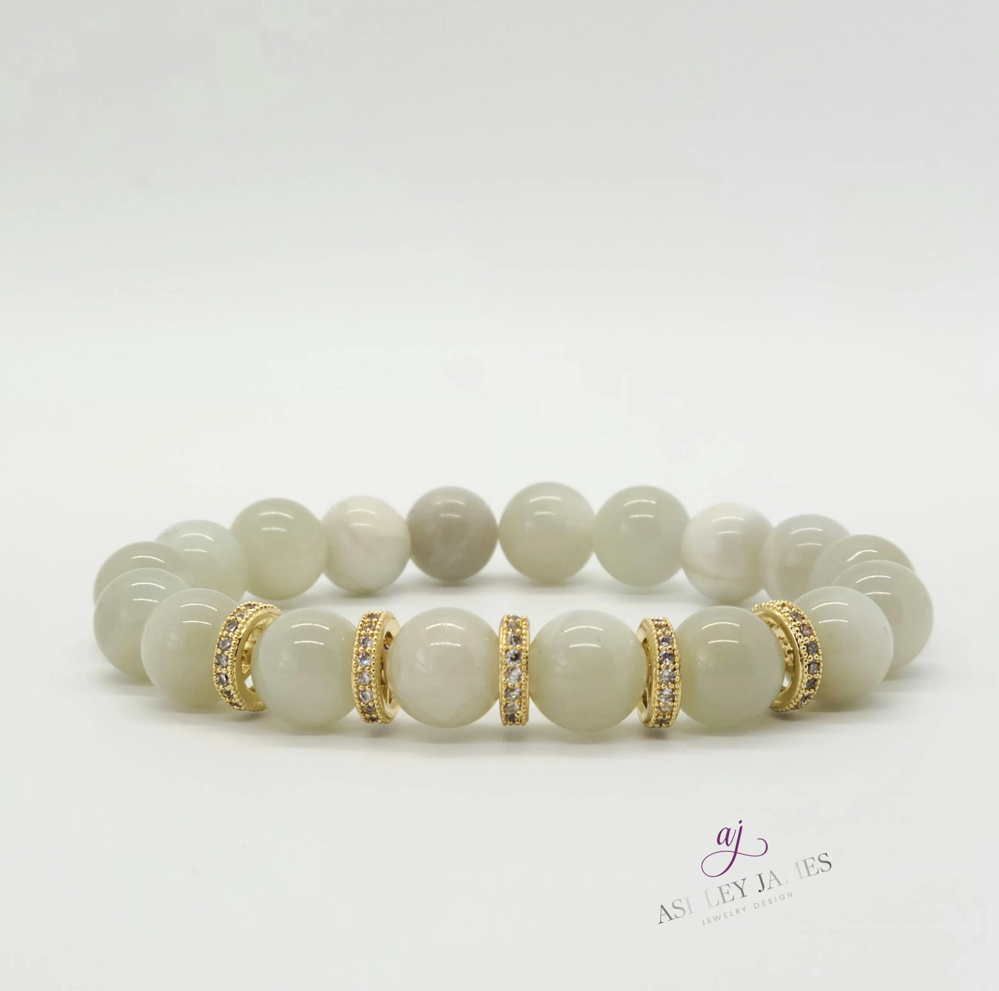 Moonstone Gemstone Bracelet with Pave Rondelles - Ashley James Jewelry Design