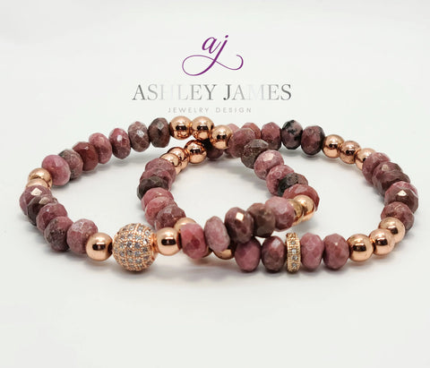 Rhodonite Gemstone Estella Bracelet Set - Ashley James Jewelry Design