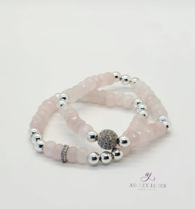 Rose Quartz Gemstone Estella Bracelet Set - Ashley James Jewelry Design