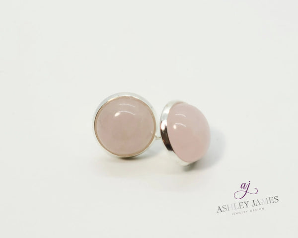 Rose Quartz Gemstone Stud Earrings - Ashley James Jewelry Design