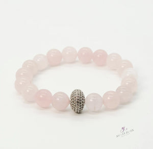 Rose Quartz large pave donut bracelet Ashley James Jewelry Design